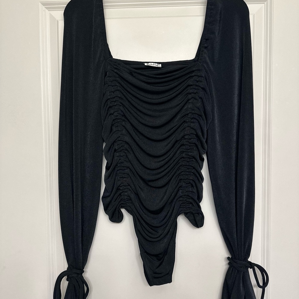 Free People Meant to Be - Black Ruched Bodysuit - NWOT - Sz Large
